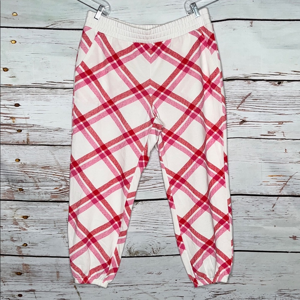 Colsie Size XL White - Red & Pink Plaid Lounge Jogger Sweatpants